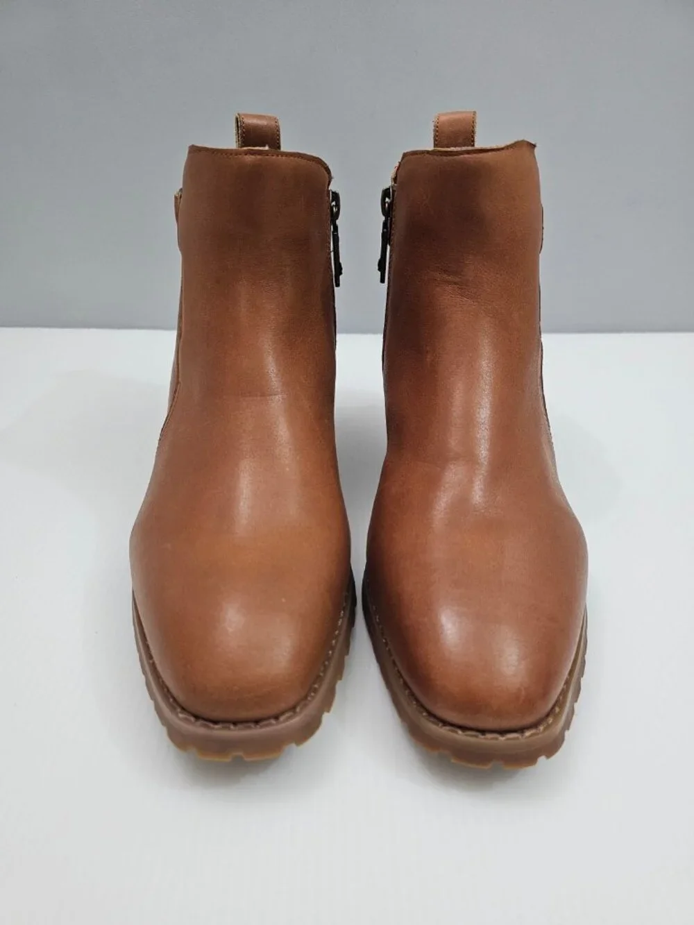 Blondo Sullivan Waterproof Ankle Boot Tan Leather Buckle Block Heel Womens 8
